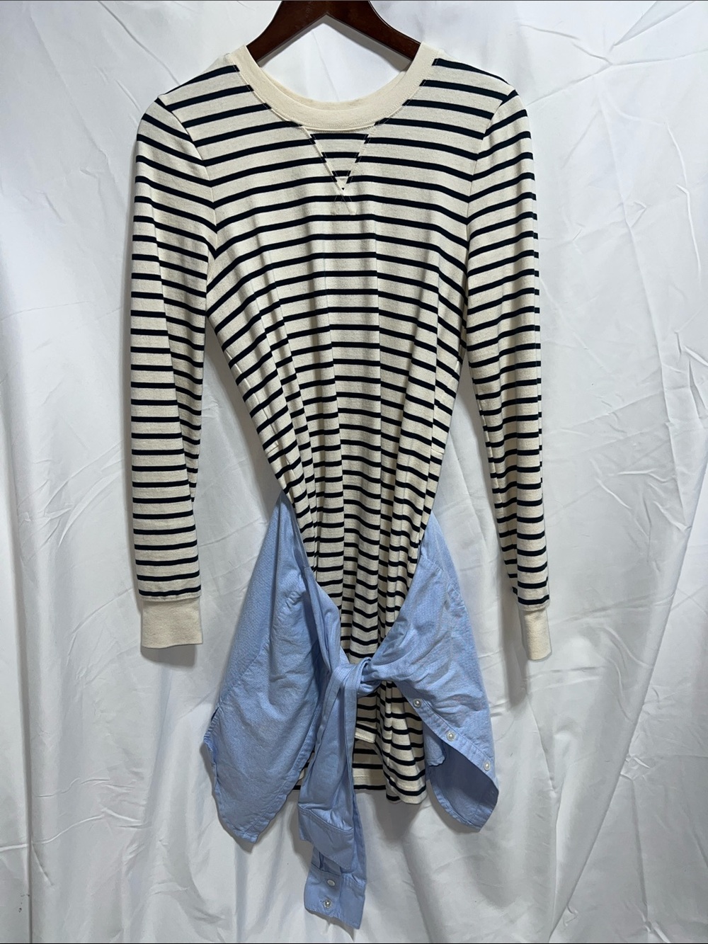 Veronica Beard Laszlo Cream and Black Striped Long-Sleeve Tie-Front Dress